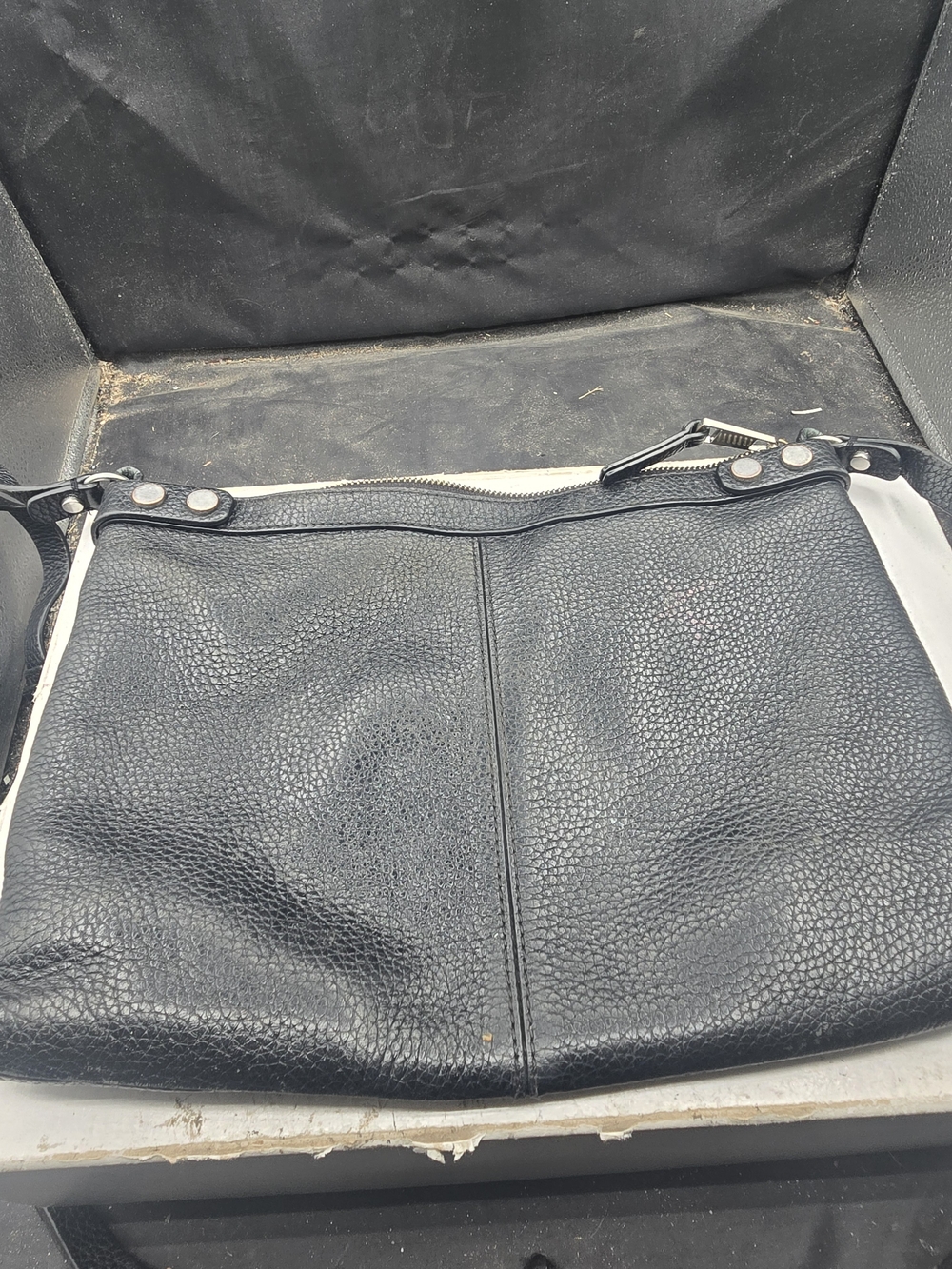 Treasure & Bond Black Pebbled Leather Crossbody Cosmetic Pouch
